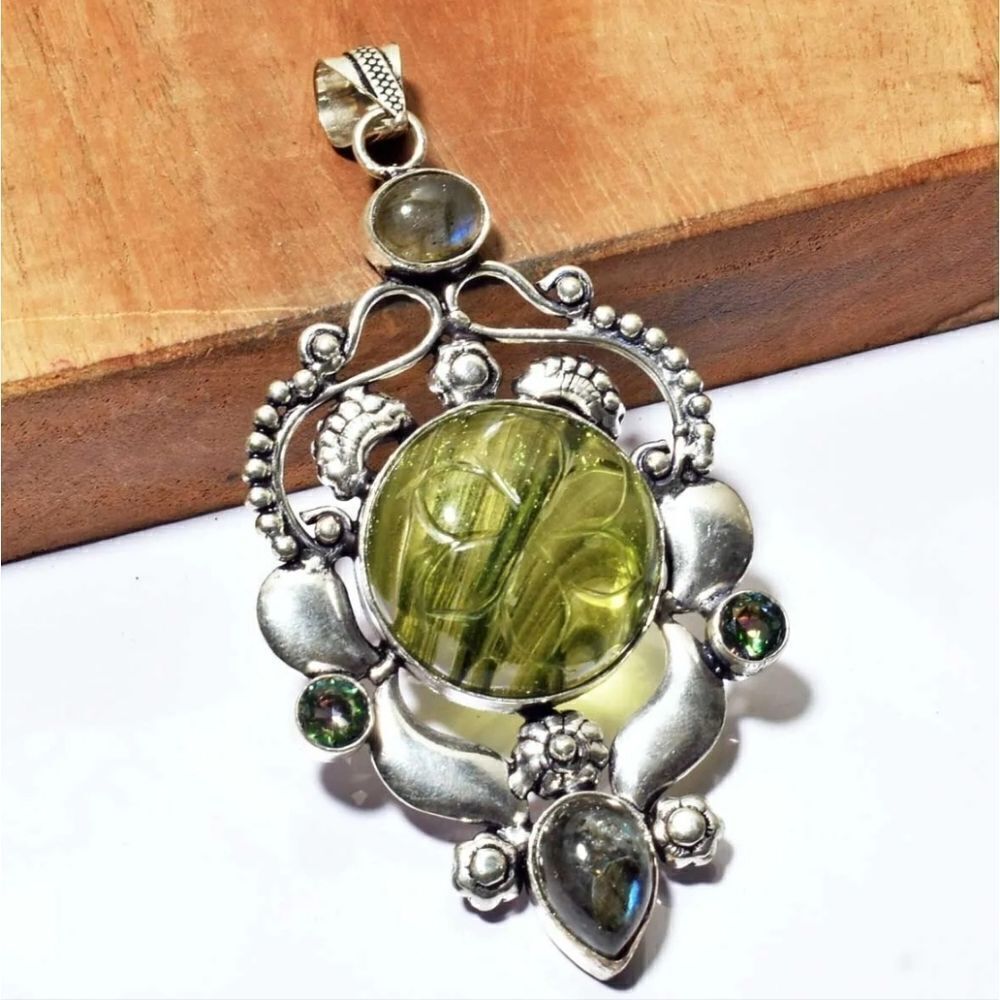 Dichroic Glass Labradorite Ethnic Handmade Pendant Jewelry 3.4"